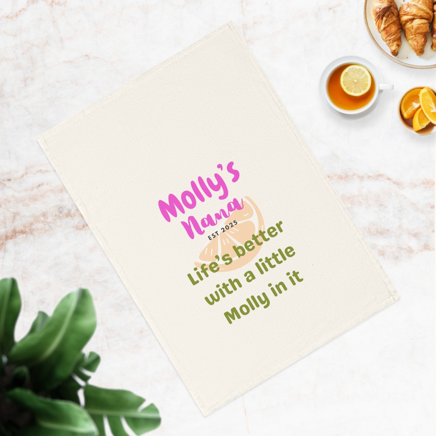 Personalized Cotton Tea Towel for Grandmas - "Life's Better with a Little Molly in It"