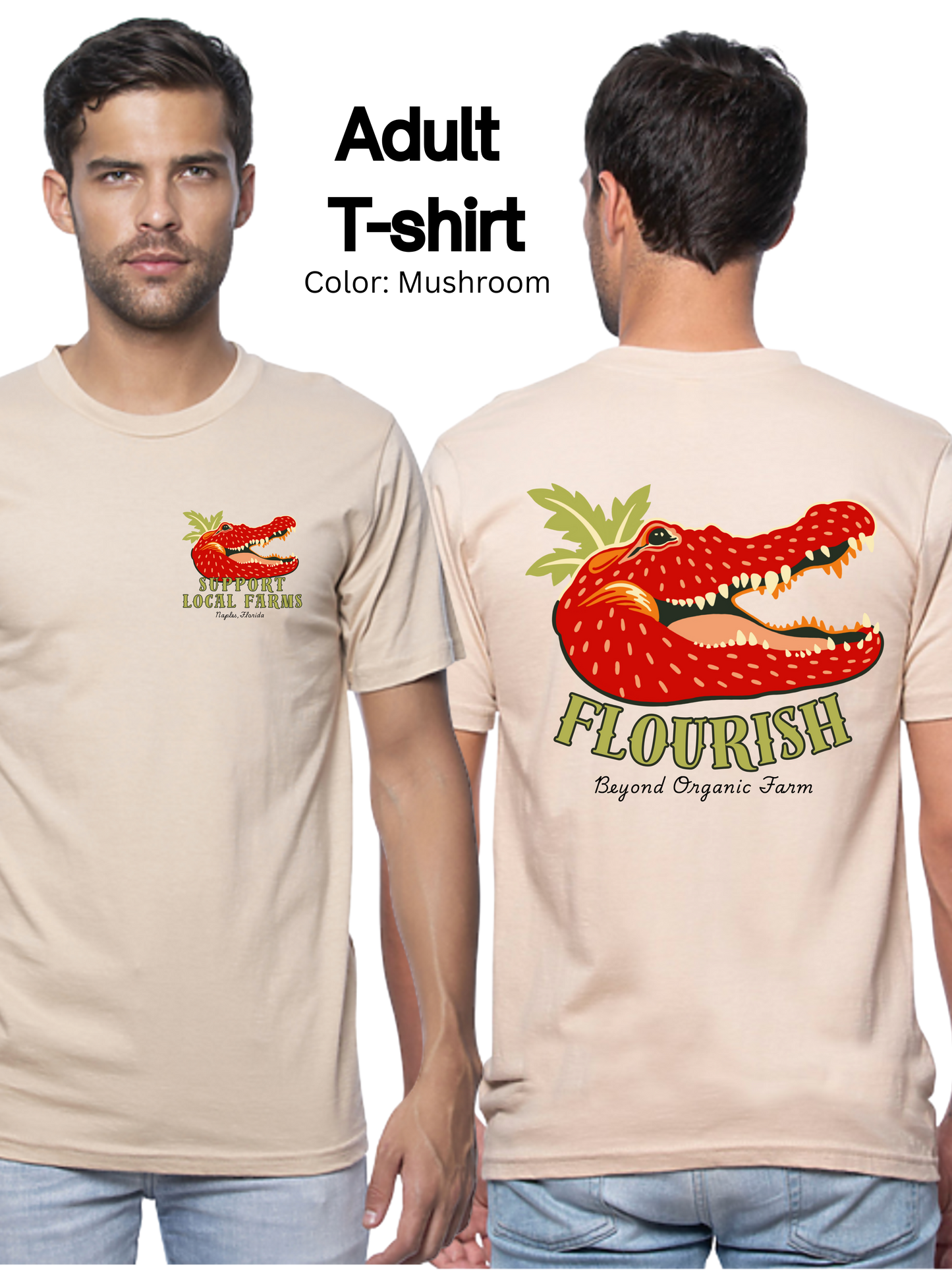 Flourish Farm Organic Cotton Strawberry Gator Tee, USA Made