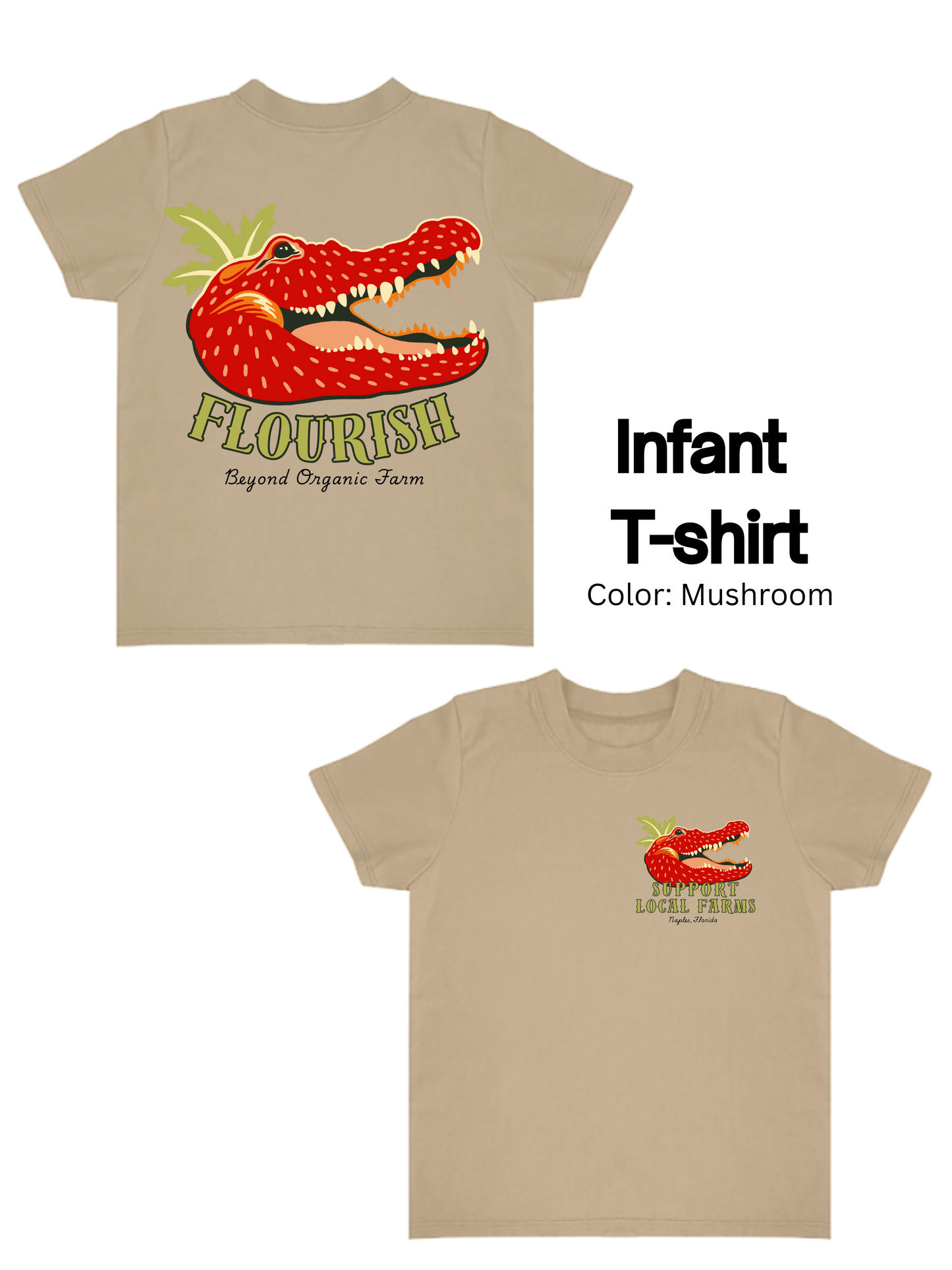 Flourish Farm Organic Cotton Strawberry Gator Tee, USA Made