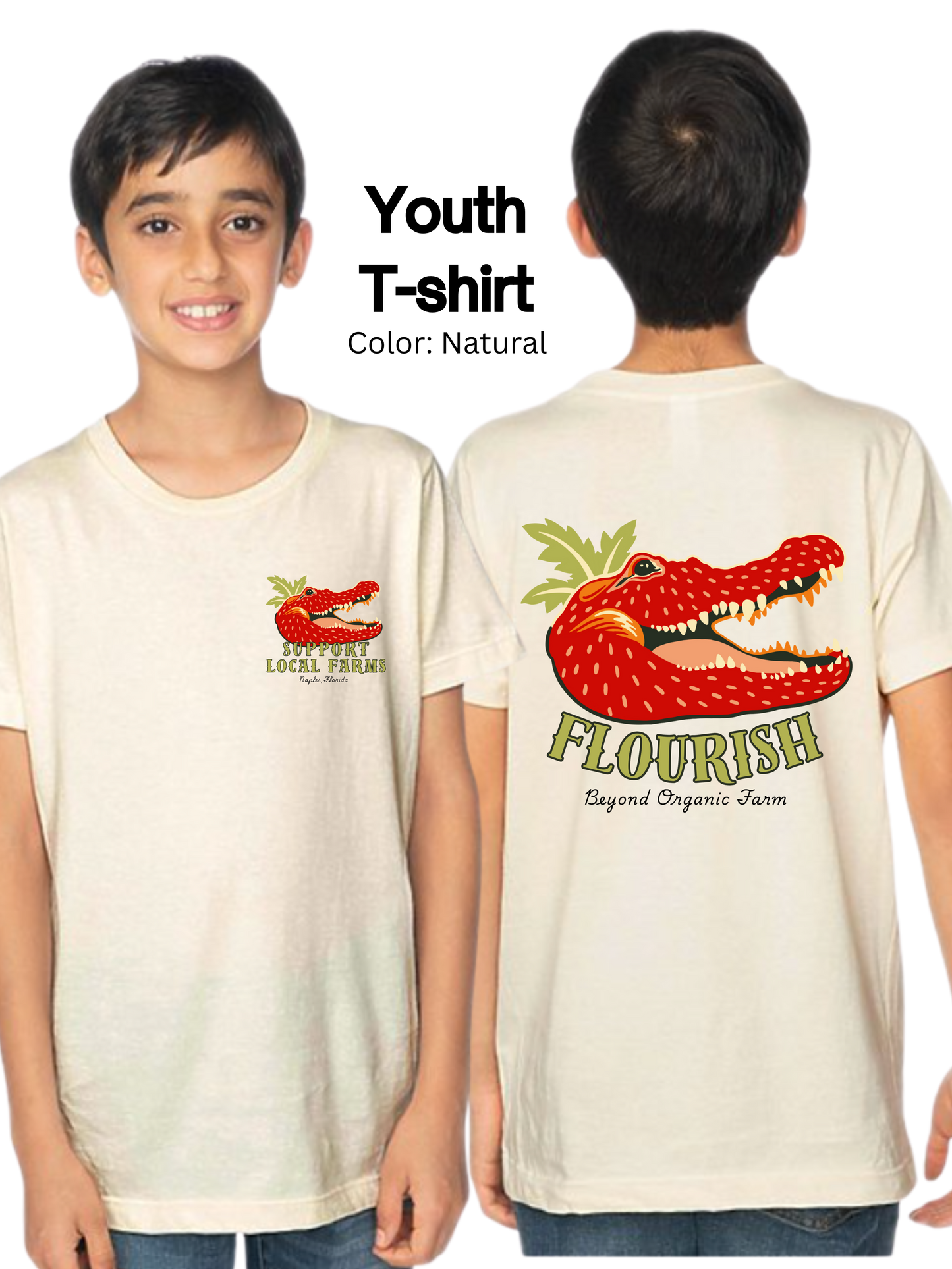 Flourish Farm Organic Cotton Strawberry Gator Tee, USA Made