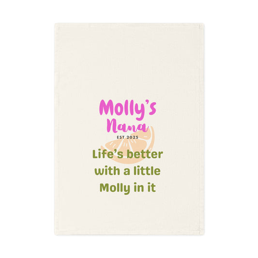 Personalized Cotton Tea Towel for Grandmas - "Life's Better with a Little Molly in It"
