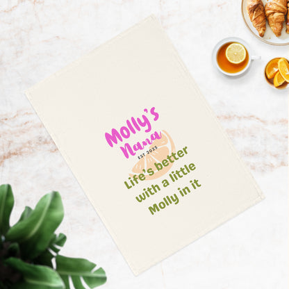 Personalized Cotton Tea Towel for Grandmas - "Life's Better with a Little Molly in It"