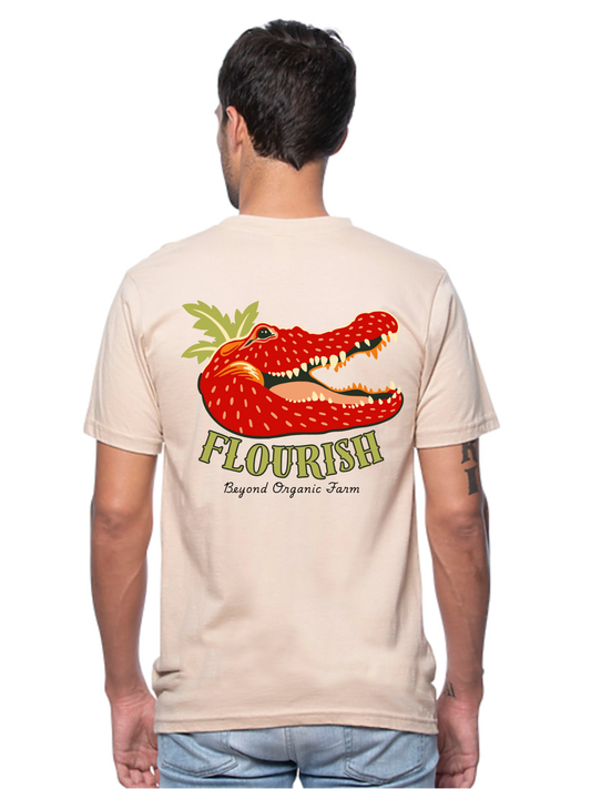 Flourish Farm Organic Cotton Strawberry Gator Tee, USA Made