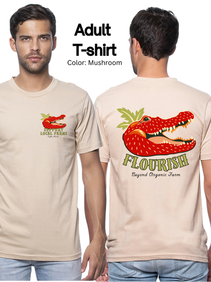 Flourish Farm Organic Cotton Strawberry Gator Tee, USA Made