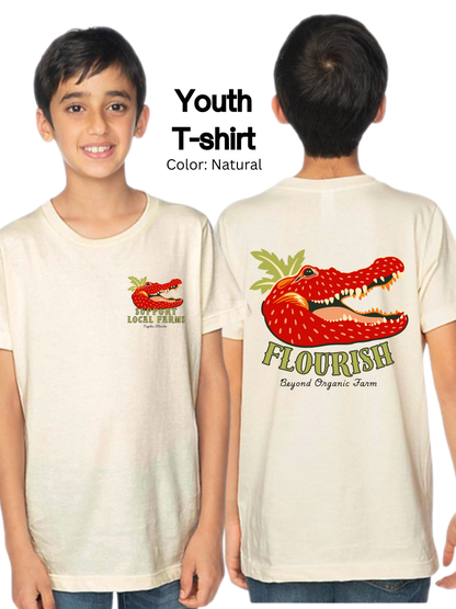 Flourish Farm Organic Cotton Strawberry Gator Tee, USA Made